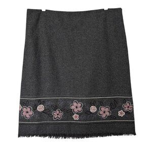 Ann Taylor Loft Embroidered Applique Floral Wool Blend Skirt (14)